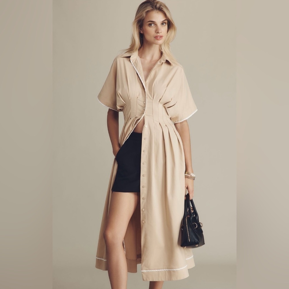 Anthropologie x Exquise Tobie Button-Front Pleated Shirt Dress Size M NWT
